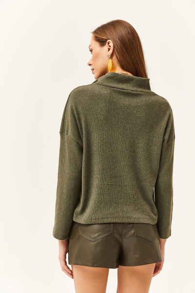Women's Khaki Zippered High Neck Thistle Sweater - 4