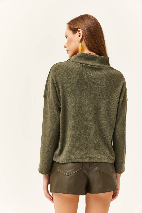 Women's Khaki Zippered High Neck Thistle Sweater - 4