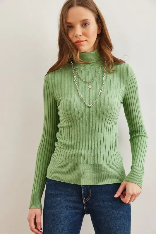 Women's Kiwi Turtleneck Soft Texture Knit Sweater KZK-19000918-Kiwi - 9