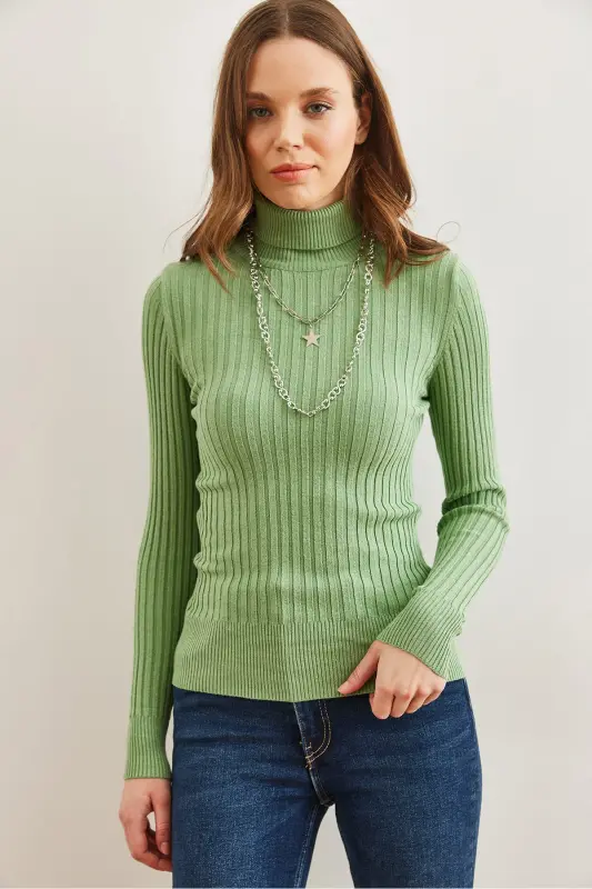 Women's Kiwi Turtleneck Soft Texture Knit Sweater KZK-19000918-Kiwi - 14