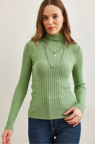 Women's Kiwi Turtleneck Soft Texture Knit Sweater KZK-19000918-Kiwi - 6