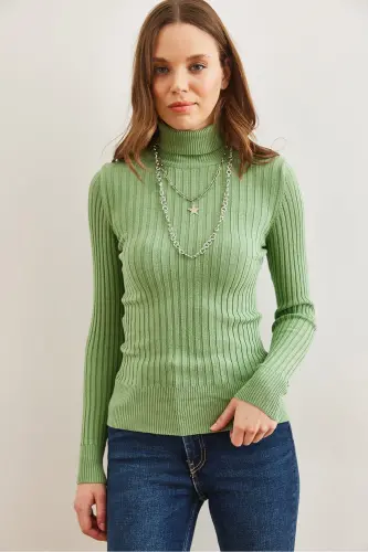 Women's Kiwi Turtleneck Soft Texture Knit Sweater KZK-19000918-Kiwi - 7