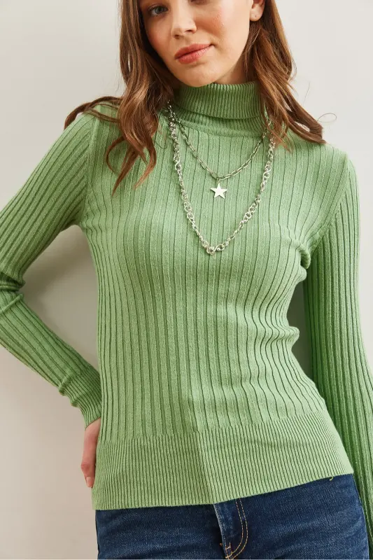 Women's Kiwi Turtleneck Soft Texture Knit Sweater KZK-19000918-Kiwi - 8