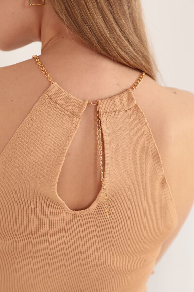 Women's Knit Fabric Chain Detail Blouse - Biscuit - 4