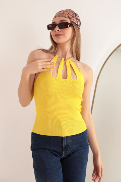 Women's Knit Fabric Chain Detail Blouse - Yellow - 5