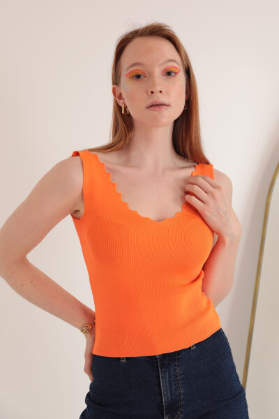 Women's Knit Ladder Neck Blouse - Orange - 1