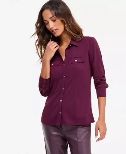 Women's Knit Utility Shirt, Exclusively at Modazone - Berry Wine - 1