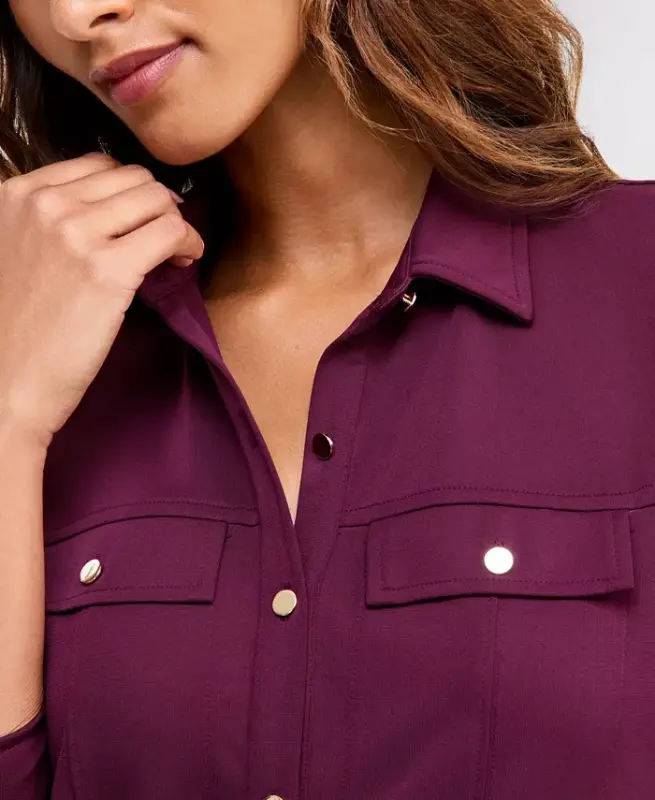 Women's Knit Utility Shirt, Exclusively at Modazone - Berry Wine - 3