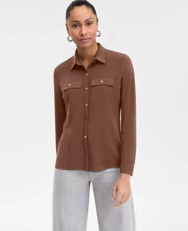 Women's Knit Utility Shirt, Exclusively at Modazone - Copper Moon - 1