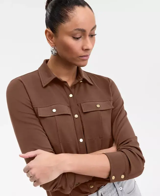Women's Knit Utility Shirt, Exclusively at Modazone - Copper Moon - 2