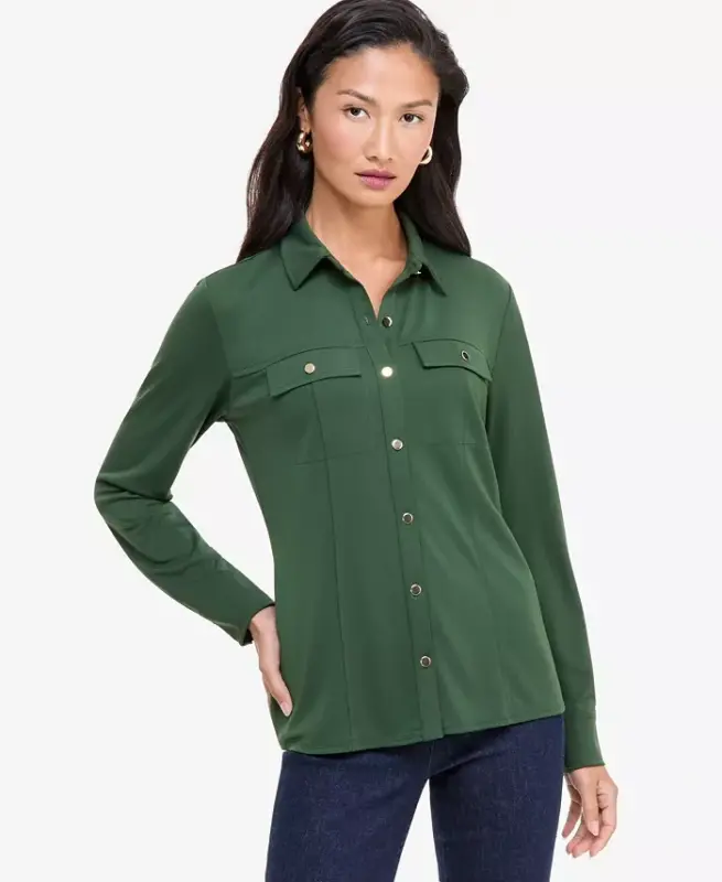 Women's Knit Utility Shirt, Exclusively at Modazone - Forest Hollow - 1