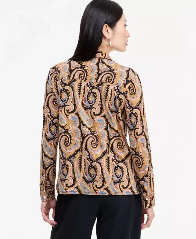 Women's Knit Utility Shirt, Exclusively at Modazone - Helena Paisley - 3