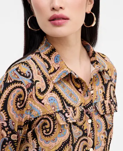 Women's Knit Utility Shirt, Exclusively at Modazone - Helena Paisley - 4
