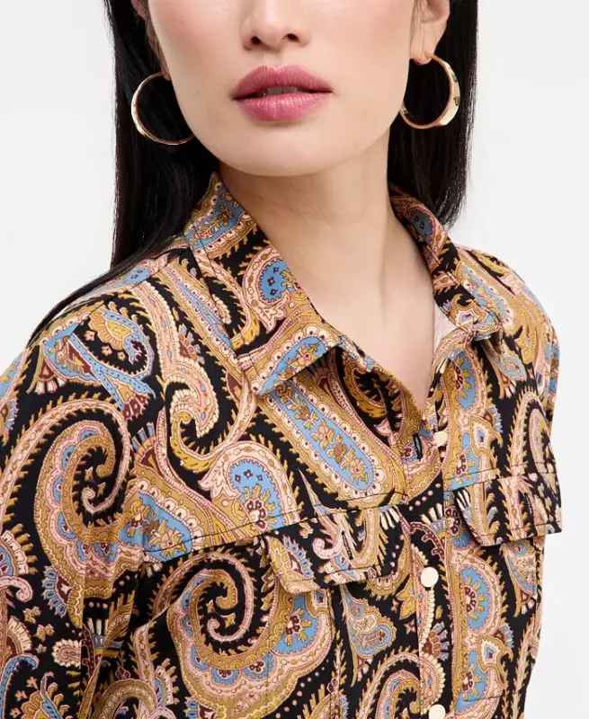 Women's Knit Utility Shirt, Exclusively at Modazone - Helena Paisley - 4