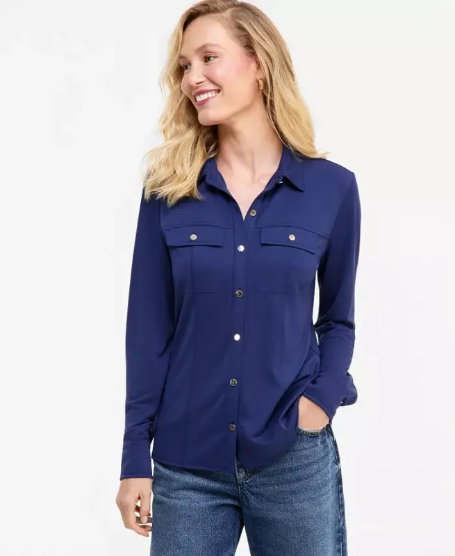 Women's Knit Utility Shirt, Exclusively at Modazone - Indigo Night - 1