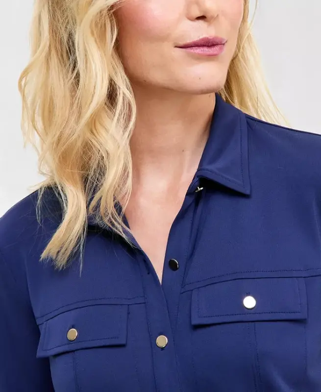 Women's Knit Utility Shirt, Exclusively at Modazone - Indigo Night - 3