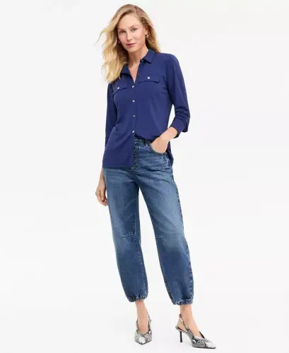 Women's Knit Utility Shirt, Exclusively at Modazone - Indigo Night - 4