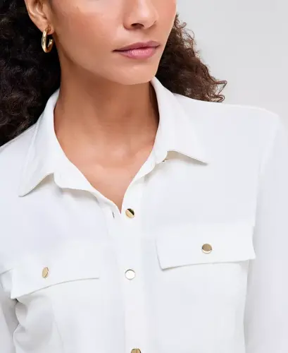 Women's Knit Utility Shirt, Exclusively at Modazone - Mgnolia Blossom - 3