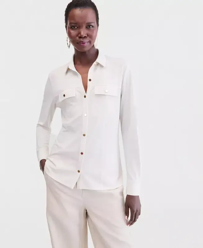 Women's Knit Utility Shirt, Exclusively at Modazone - Vintage Cr - I.N.C. INTERNATIONAL CONCEPTS