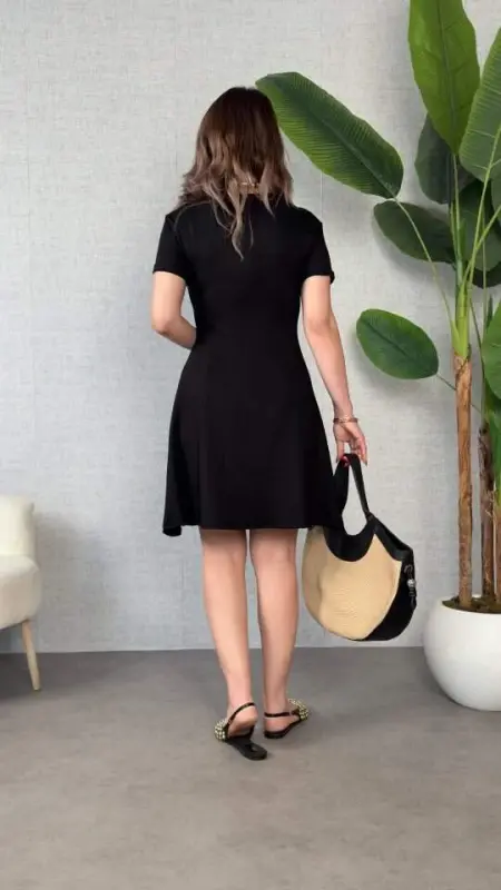 Women's Knitted Fabric Floral Embroidered Dress - 2