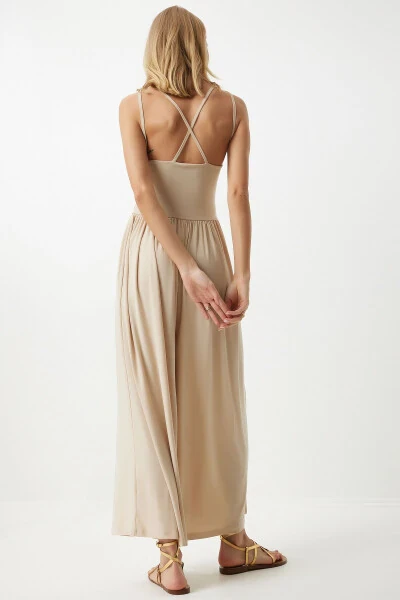 Women's Knitted Jumpsuit with Cream Straps and Wide Legs for Summer DD01328 - 5