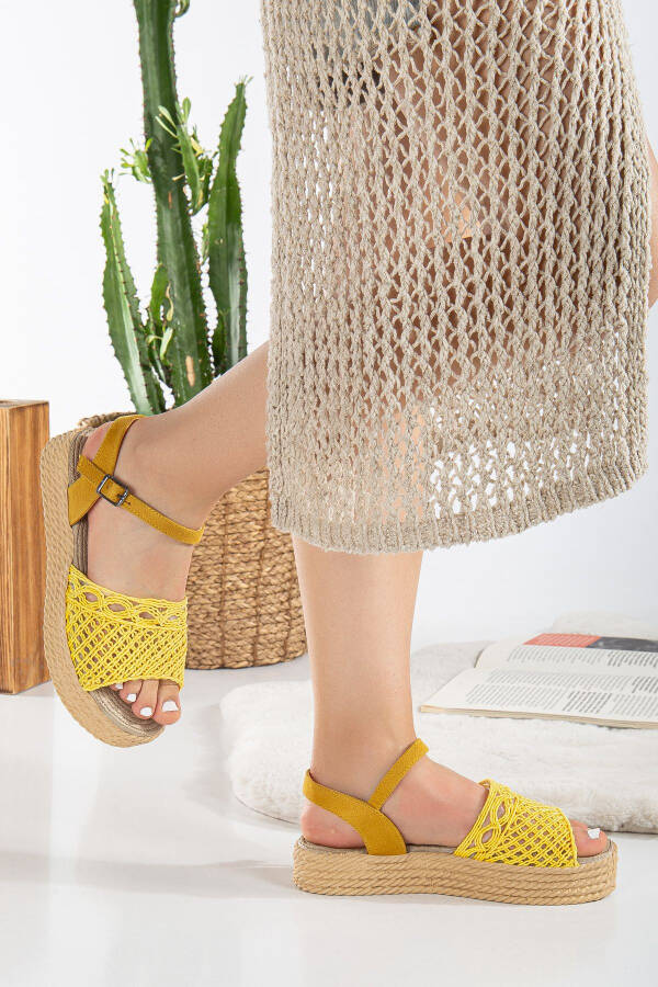 Women's Knitted Straw Padded Heel Baby Yellow Sandal (3cm) - 3