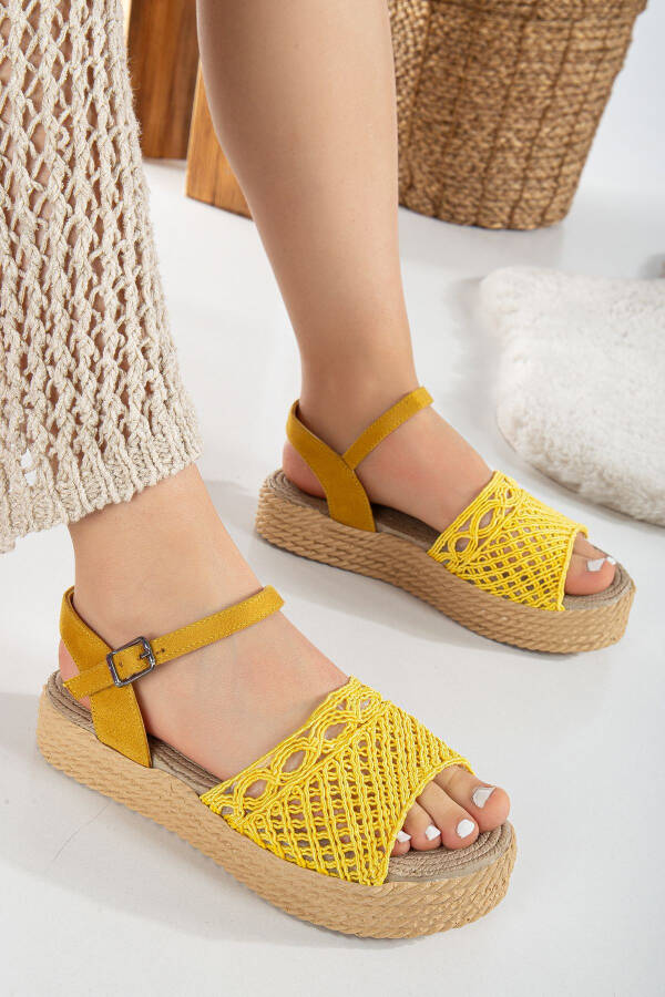 Women's Knitted Straw Padded Heel Baby Yellow Sandal (3cm) - 5