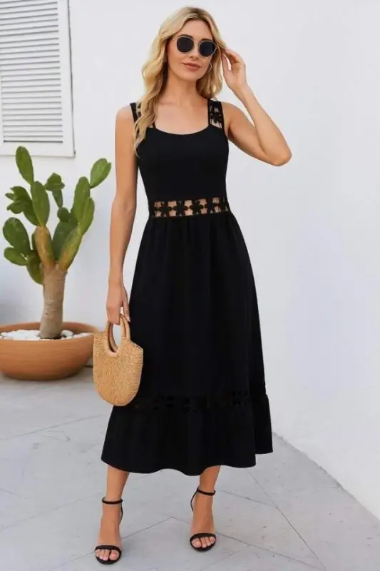 Women's Lace Detailed Suspenders Flared Iridescent Crepe Dress - 1