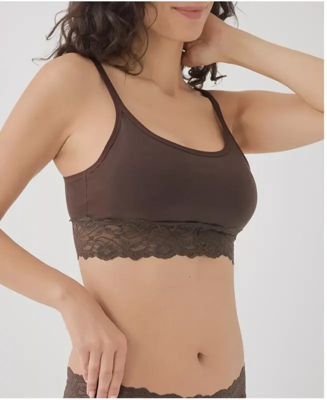 Women's Lace Smooth Cup Bralette-Carob - 2