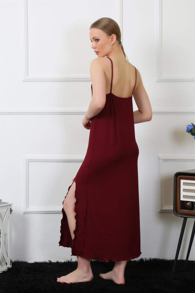 Women's Lace Strap Burgundy Long Nightgown 901 - 7