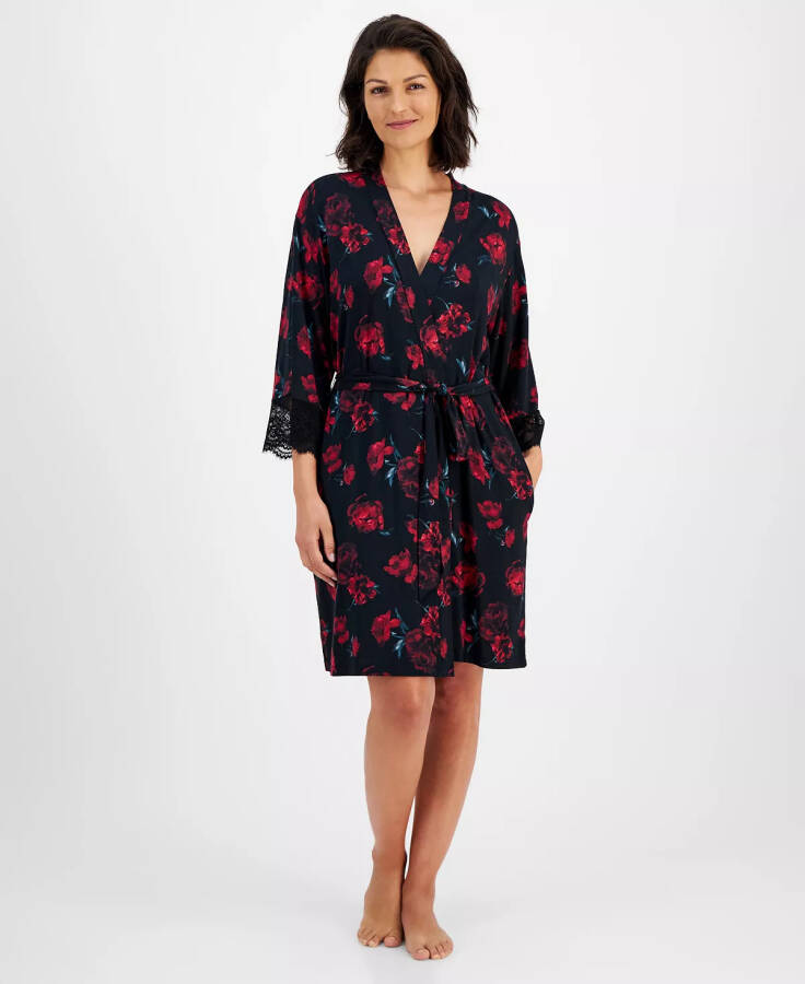 Women's Lace-Trim Modal Knit Wrap Robe, Created for Modazone Small Peony - 1