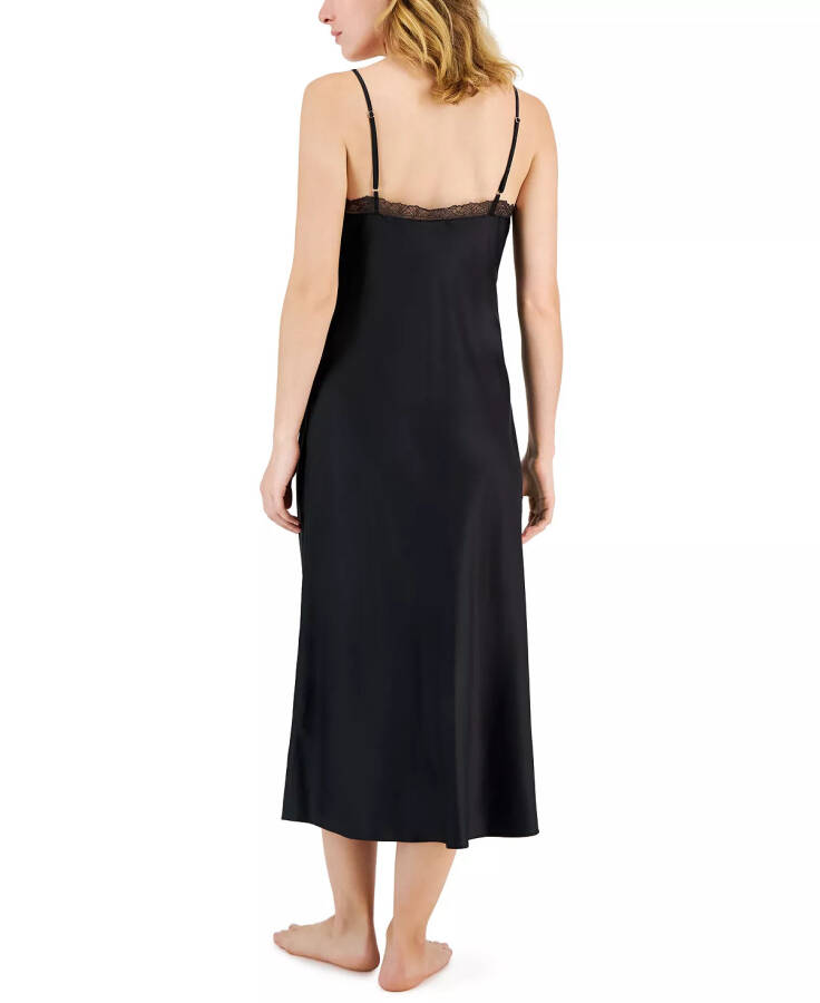 Women's Lace-Trim Satin Nightgown, Created for Modazone Deep Black - 2