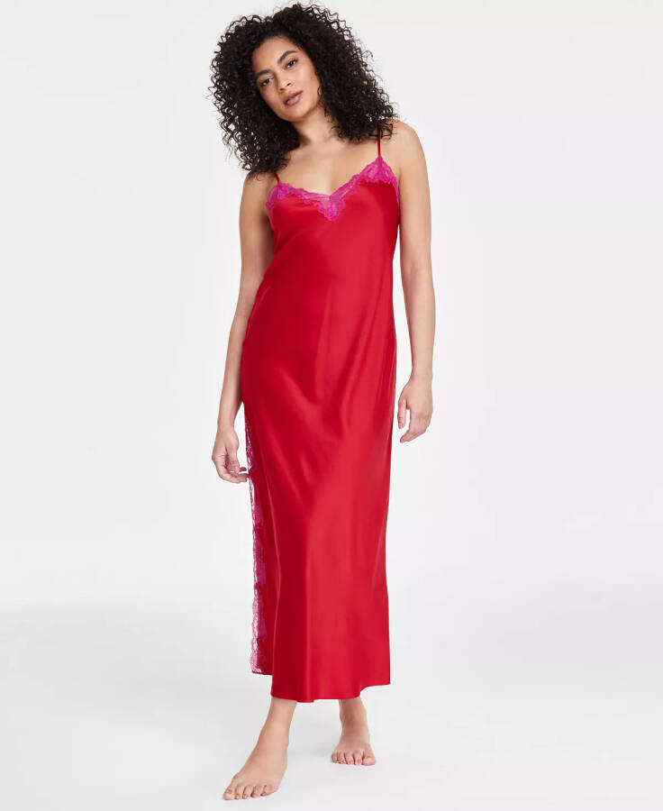 Women's Lace-Trim Satin Nightgown, Exclusively at Modazone Crimson Leaf - 1