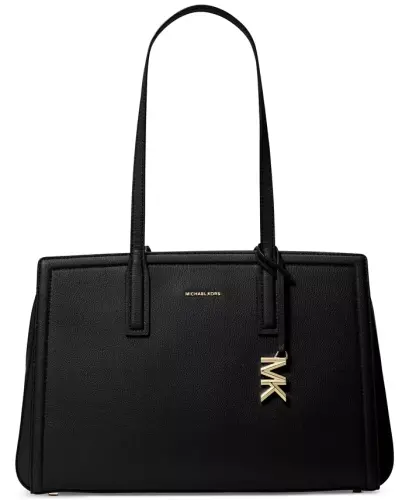 Women's Laila Medium Leather Tote Bag - Black/Gold - 1