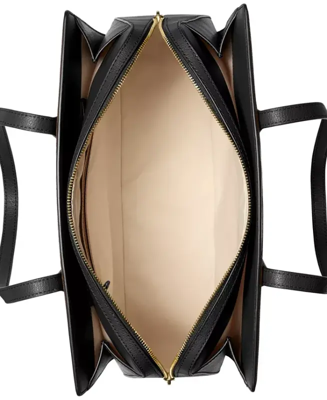 Women's Laila Medium Leather Tote Bag - Black/Gold - 2