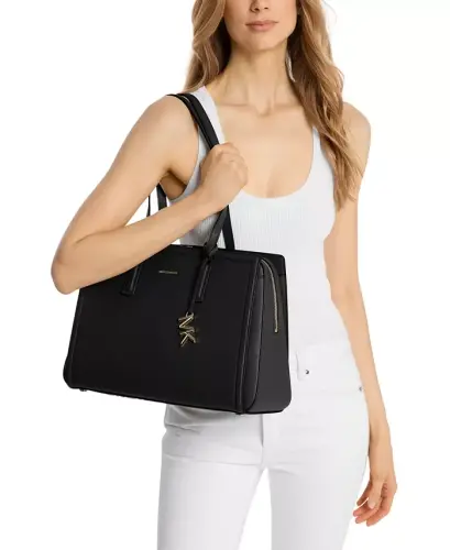 Women's Laila Medium Leather Tote Bag - Black/Gold - 3