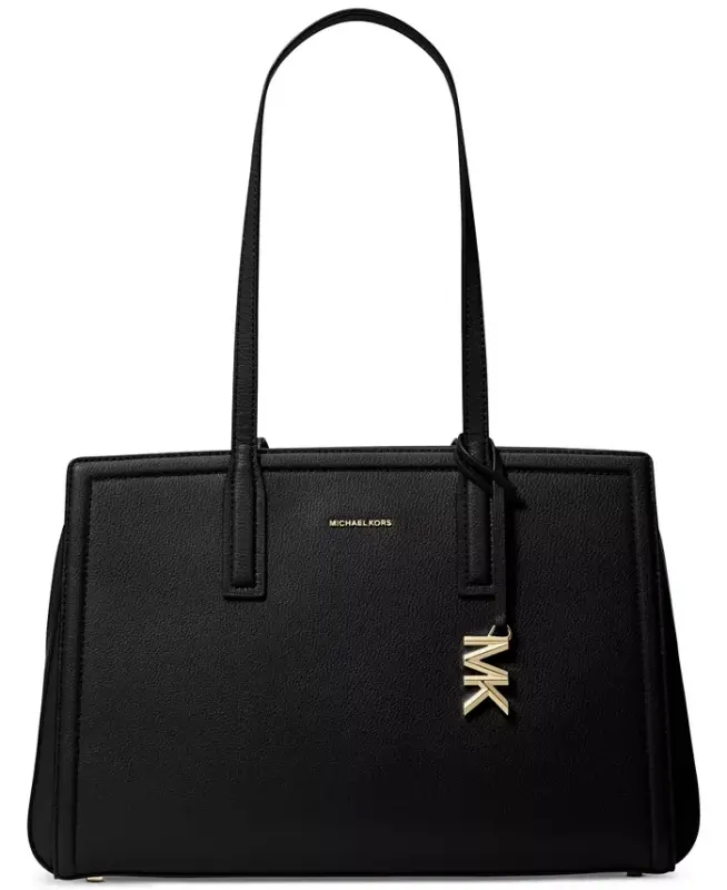 Women's Laila Medium Leather Tote Bag - Black/Gold - MICHAEL KORS