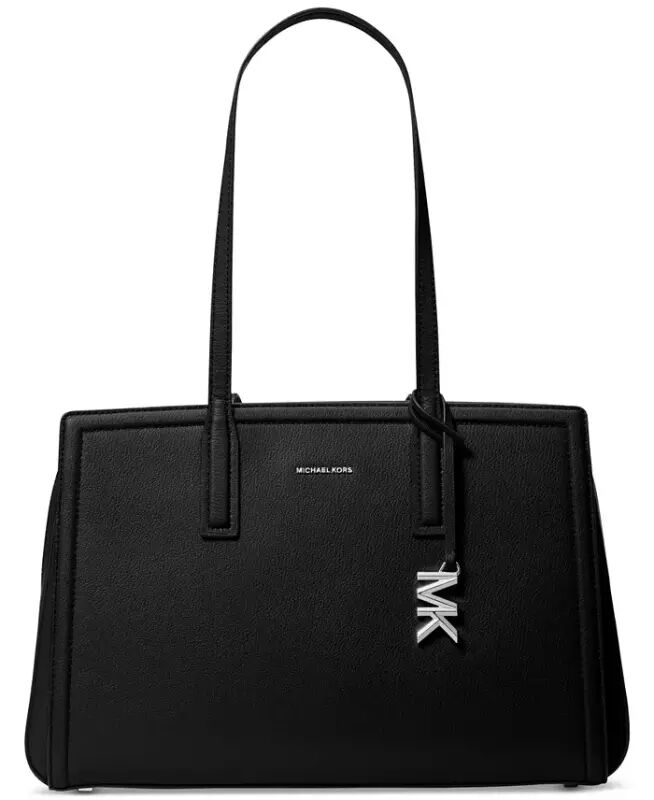 Women's Laila Medium Leather Tote Bag - Black/Silver - MICHAEL KORS