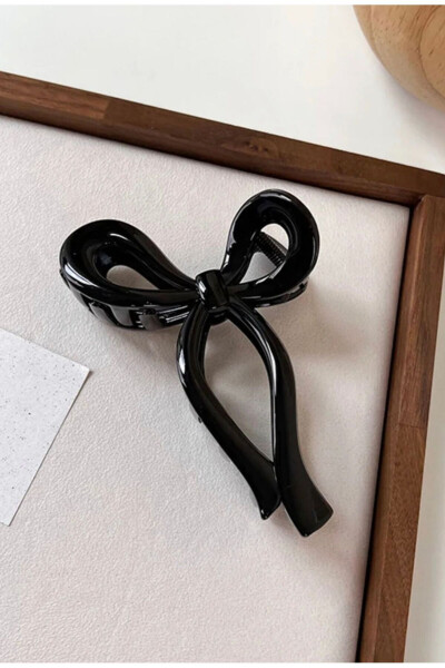 Women's Large Black Bow Hair Clip (11Cm) - 8