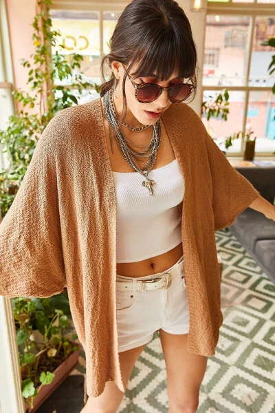 Women's Latte Brown Batwing Spring Cardigan HRK-19000057 - OLALOOK
