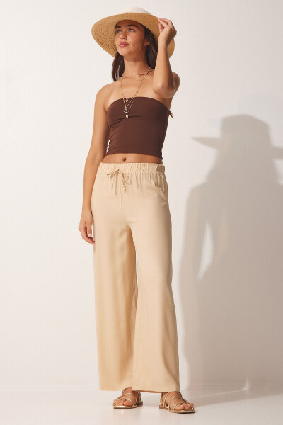 Women's Latte Cotton Viscose Palazzo Pants BV00076 - 3