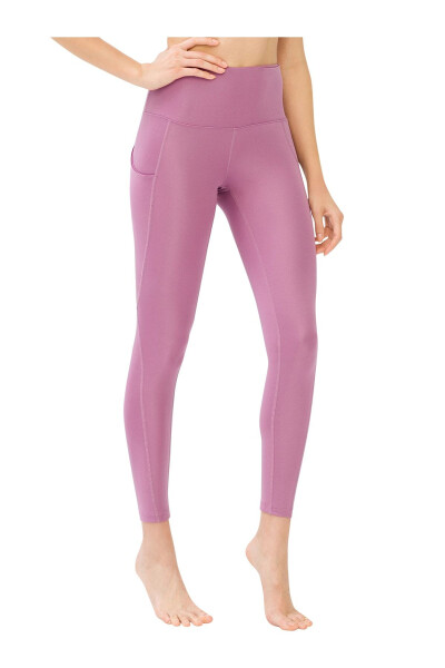 Women's Lavender High Waist Double Pocket Tummy Control Sport Leggings - 2