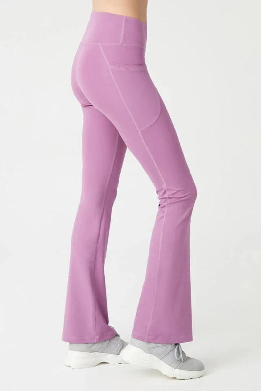 Women's Lavender High Waist Shaping Double Pocket Wide Leg Bootcut Leggings - LOS OJOS