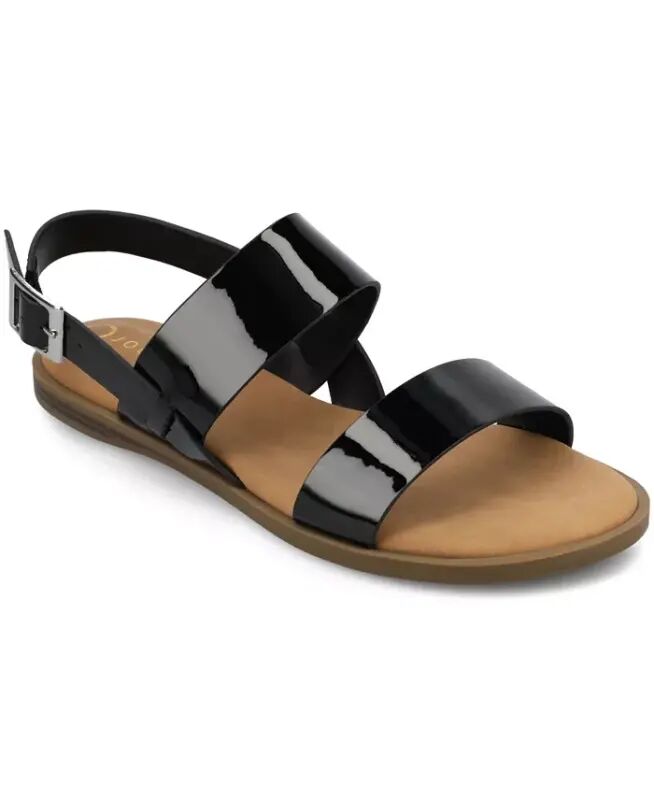 Women's Lavine Medium and Wide Width Multi Strap Flat Sandals - Black Patent - JOURNEE COLLECTION