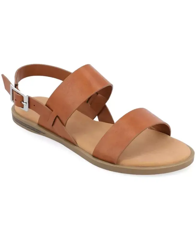 Women's Lavine Medium and Wide Width Multi Strap Flat Sandals - Cognac - JOURNEE COLLECTION
