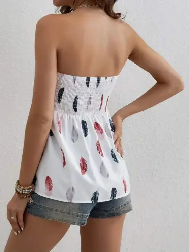 Women's Leaf Patterned Chest Guipure Mosscrepe Strapless Blouse - 4