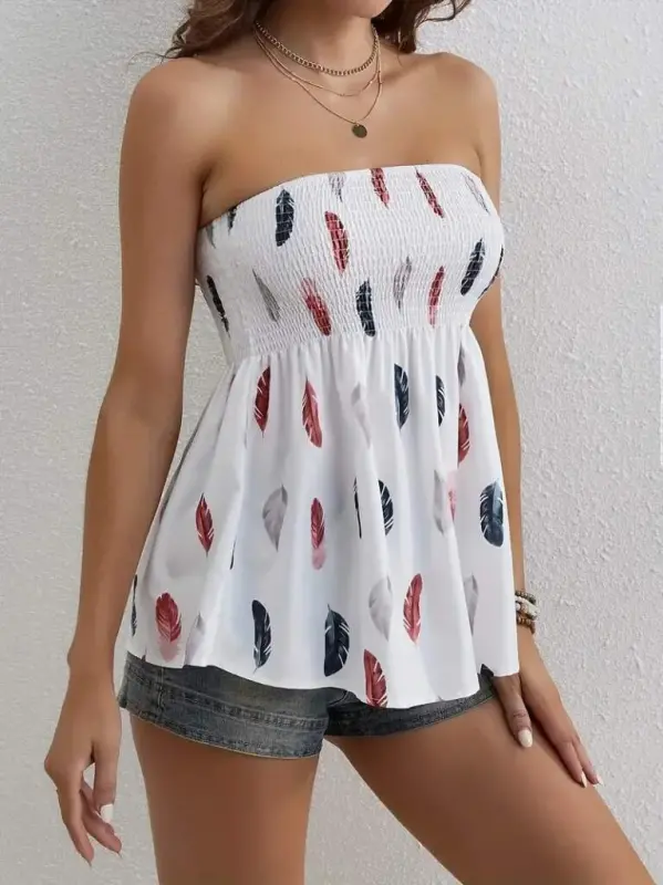 Women's Leaf Patterned Chest Guipure Mosscrepe Strapless Blouse - 6