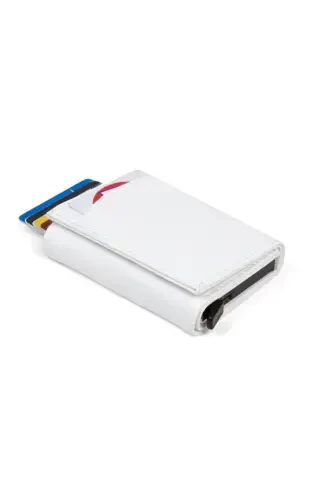 Women's Leather Aluminum Mechanism Sliding Card Wallet, Keychain Gift, Automatic Wallet-White - NEWISH (1)