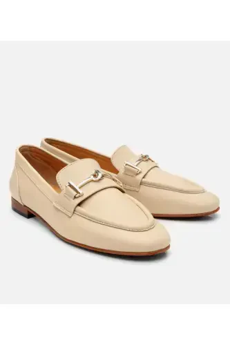 Women's Leather Beige Buckle Loafer - 13