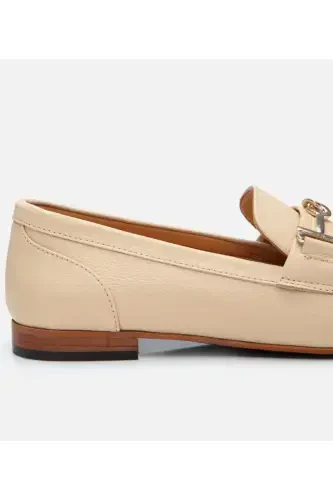 Women's Leather Beige Buckle Loafer - 3